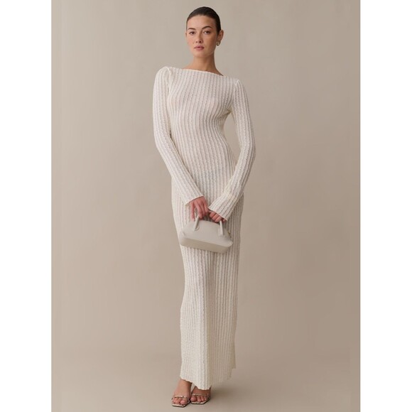 Few Moda | Dresses | Few Moda Anneliese Ivory Open Back Knit Maxi Dress ...